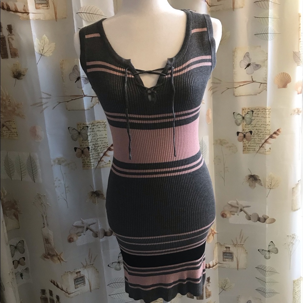 Sleeveless Sweater Dress with Lace Up Detail